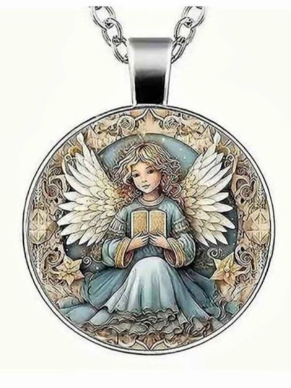 Angel Pendant Necklace in Blue & Silver Like New